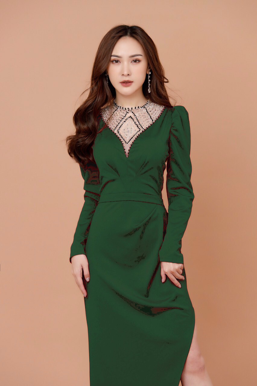 Đầm Dạ Hôi Đính Pha Lê HÌnh Thoi D655